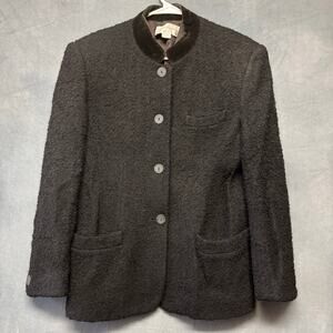 VTG Liz Claiborne Wool Blazer USA Made Boucle Textured Velvet Mandarin Collar